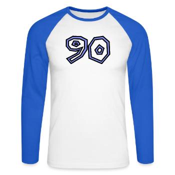90 - Unisex Baseballshirt langarm - Weiß/Royalblau - Vorne - Nik (191cm)