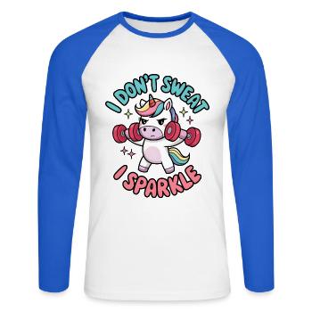 Je ne transpire pas, je scintille - T-shirt baseball manches longues Homme - blanc/bleu royal - Devant - Nik (191cm)