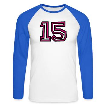 15 - Unisex Baseballshirt langarm - Weiß/Royalblau - Vorne - Nik (191cm)