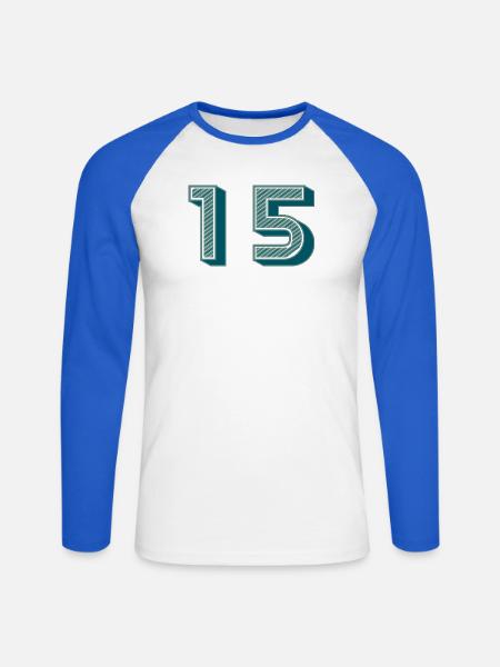 15 - Unisex Baseballshirt langarm - Weiß/Royalblau