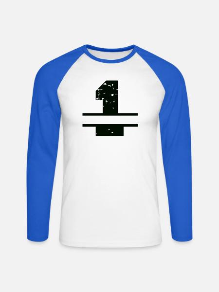 1 , First - Unisex Baseballshirt langarm - Weiß/Royalblau