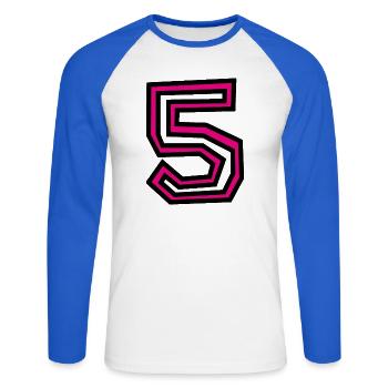 5 - Unisex Long Sleeve Baseball T-Shirt - white/royal blue - Front - Nik (191cm)
