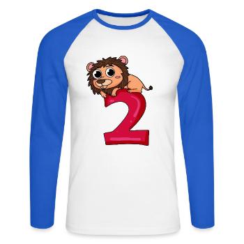 2e anniversaire Leo - cadeau 2 ans - T-shirt baseball manches longues Homme - blanc/bleu royal - Devant - Nik (191cm)