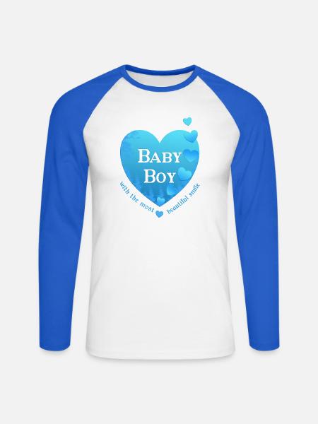 Junge Geburt - Unisex Baseballshirt langarm - Weiß/Royalblau