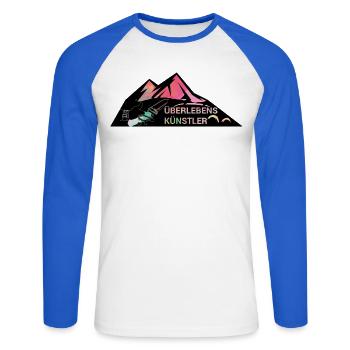 Survival-Ready #Überlebenskünstler - Unisex Baseballshirt langarm - Weiß/Royalblau - Vorne - Nik (191cm)