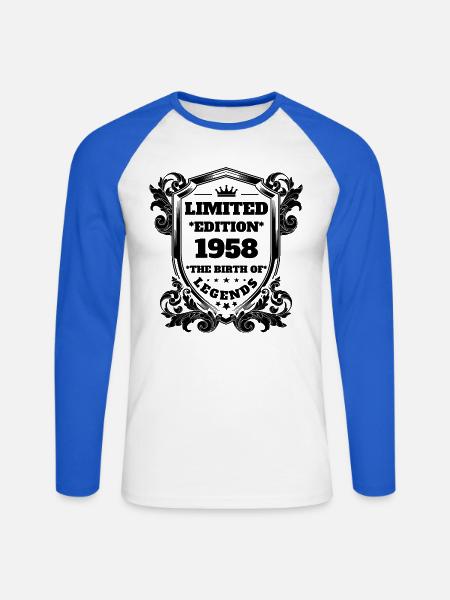1958 - Unisex Baseballshirt langarm - Weiß/Royalblau