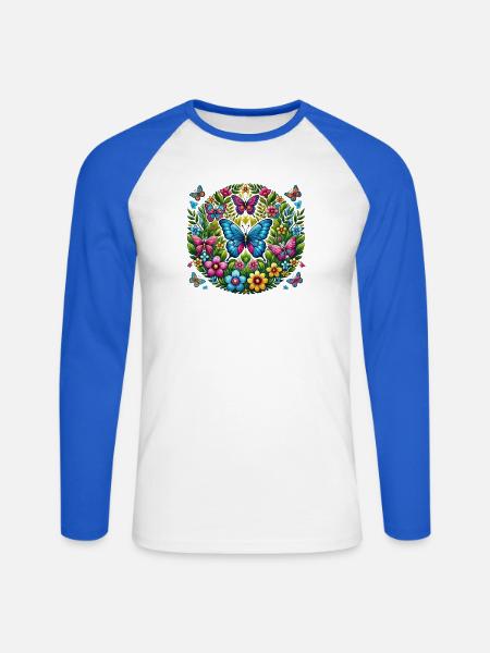 Papillons 2 - T-shirt baseball manches longues Homme - blanc/bleu royal