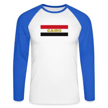 Kairo-Stadt in ägyptischen Flaggenfarben - Unisex Baseballshirt langarm - Weiß/Royalblau - Vorne - Nik (191cm)