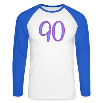 90 - Unisex Baseballshirt langarm - Weiß/Royalblau - Vorne - Nik (191cm)