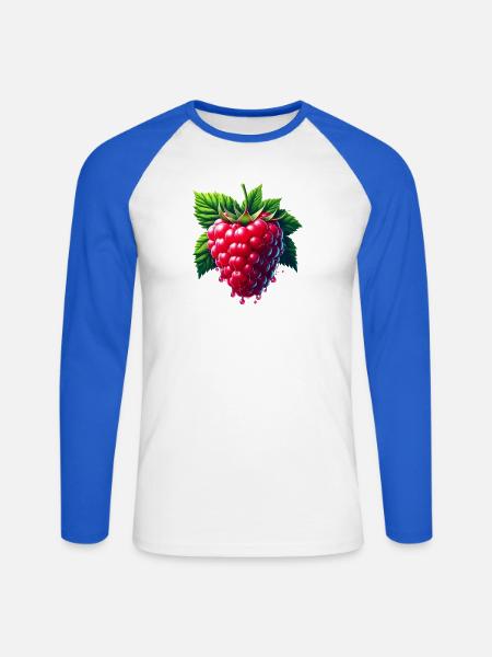 Runny leafy raspberry - Unisex Long Sleeve Baseball T-Shirt - white/royal blue
