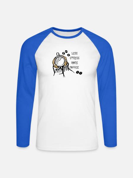 Less Stress More Coffee - Unisex Long Sleeve Baseball T-Shirt - white/royal blue
