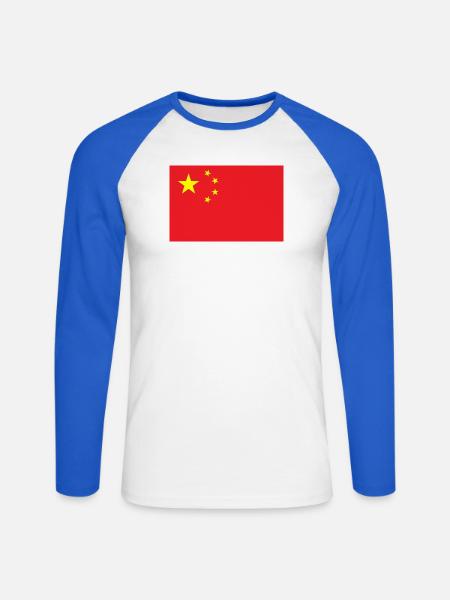 China - Unisex Baseballshirt langarm - Weiß/Royalblau
