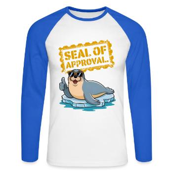 Sceau d’approbation - T-shirt baseball manches longues Homme - blanc/bleu royal - Devant - Nik (191cm)