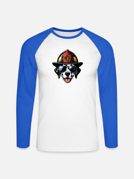 Dalmatiens des pompiers - T-shirt baseball manches longues Homme - blanc/bleu royal