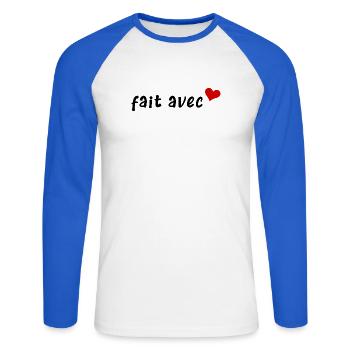 fait avec amour - T-shirt baseball manches longues Homme - blanc/bleu royal - Devant - Nik (191cm)