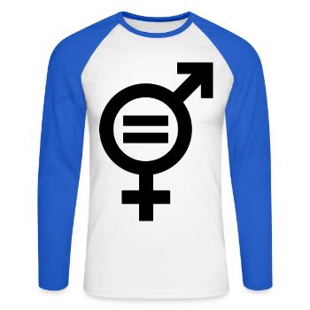 Égalité des sexes Égalité entre hommes et femmes Égalité égalité égalité - T-shirt baseball manches longues Homme - blanc/bleu royal - Devant - Nik (191cm)