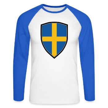 SWEDEN FLAG SHIELD - T-shirt baseball manches longues Homme - blanc/bleu royal - Devant - Nik (191cm)
