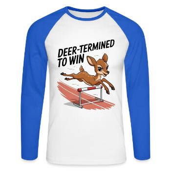 Deer-Termined pour gagner - T-shirt baseball manches longues Homme - blanc/bleu royal - Devant - Nik (191cm)