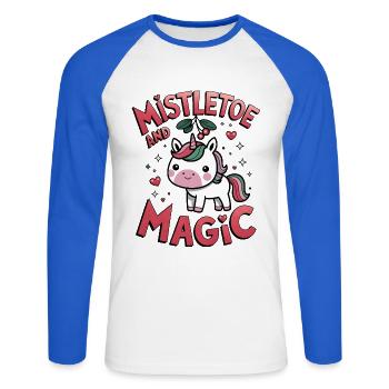 Mistel und Magie - Unisex Baseballshirt langarm - Weiß/Royalblau - Vorne - Nik (191cm)