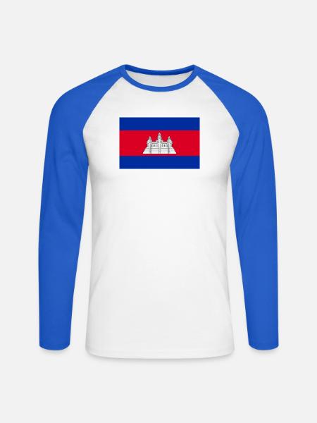 Kambodscha - Unisex Baseballshirt langarm - Weiß/Royalblau