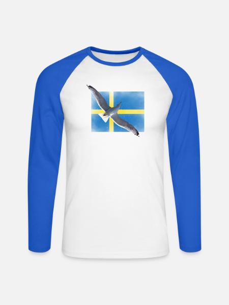 Schweden Sverige Möwe - Unisex Baseballshirt langarm - Weiß/Royalblau