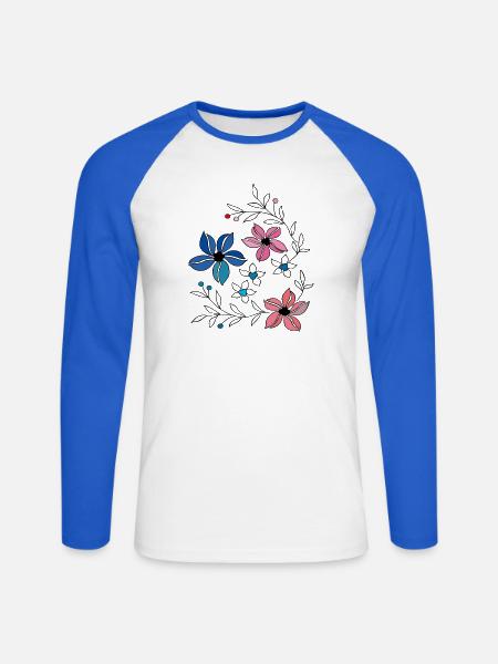Blumenranke, Ornament - Unisex Baseballshirt langarm - Weiß/Royalblau
