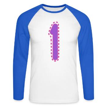 1. 1 JAHR. 1. JAHRESTAG. 1 JAHR GEBURTSTAG - Unisex Baseballshirt langarm - Weiß/Royalblau - Vorne - Nik (191cm)