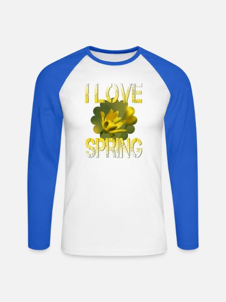 I love spring Frühling - Unisex Baseballshirt langarm - Weiß/Royalblau