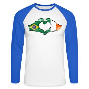 Brésil Irlande Drapeau Aiguilles Coeur Forme Utilisé - T-shirt baseball manches longues Homme - blanc/bleu royal - Devant - Nik (191cm)