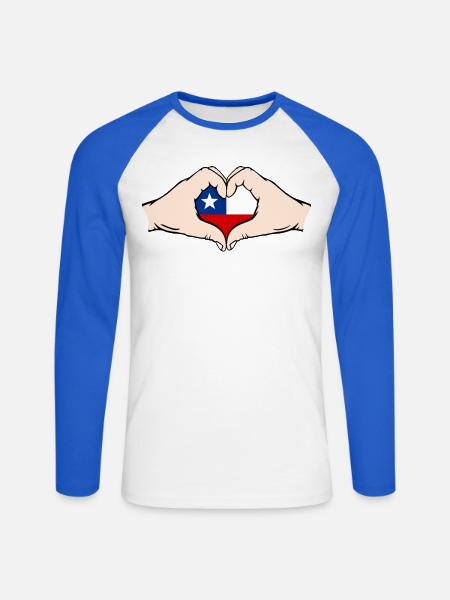 Chile Herzform mit Hände - Unisex Baseballshirt langarm - Weiß/Royalblau