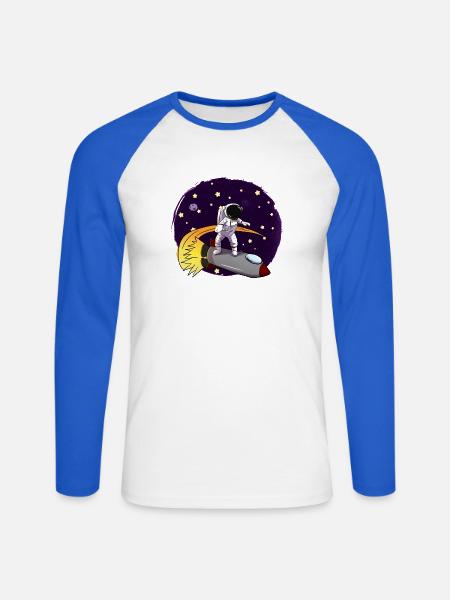 Astronaut Auf Rakete - Unisex Baseballshirt langarm - Weiß/Royalblau