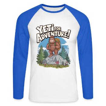 Yeti für Abenteuer - Unisex Baseballshirt langarm - Weiß/Royalblau - Vorne - Nik (191cm)
