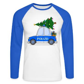 Polizeiauto Weihnachten - Unisex Baseballshirt langarm - Weiß/Royalblau - Vorne - Nik (191cm)