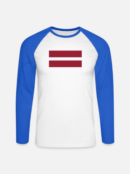 Lettland - Unisex Baseballshirt langarm - Weiß/Royalblau