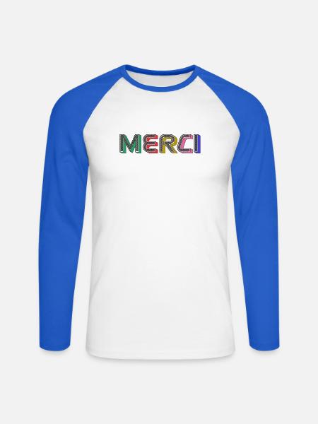 MERCI - T-shirt baseball manches longues Homme - blanc/bleu royal