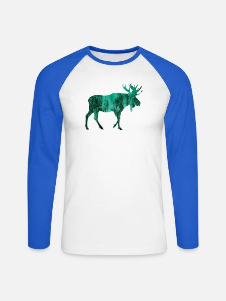 Elch - Unisex Baseballshirt langarm - Weiß/Royalblau