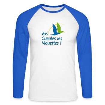 Charentes Maritimes - Vos Gueules Les Mouettes ! - T-shirt baseball manches longues Homme - blanc/bleu royal - Devant - Nik (191cm)