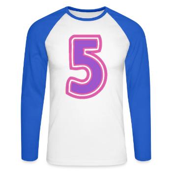 5. 5 ANS. 5e ANNIVERSAIRE. ANNIVERSAIRE 5 ANS - T-shirt baseball manches longues Homme - blanc/bleu royal - Devant - Nik (191cm)