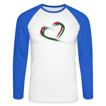 Herz Bürste Flagge der Malediven - Unisex Baseballshirt langarm - Weiß/Royalblau - Vorne - Nik (191cm)