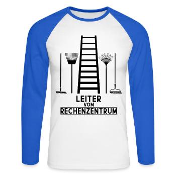 LEITER VOM RECHENZENTRUM - Unisex Baseballshirt langarm - Weiß/Royalblau - Vorne - Nik (191cm)