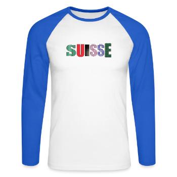 SUISSE. PAYS - T-shirt baseball manches longues Homme - blanc/bleu royal - Devant - Nik (191cm)