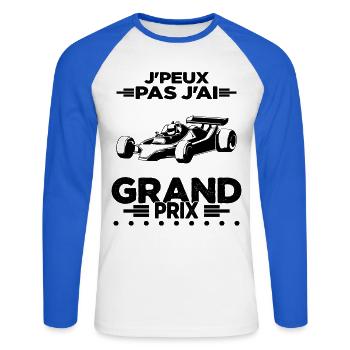 Je Peux Pas J'ai Grand Prix - T-shirt baseball manches longues Homme - blanc/bleu royal - Devant - Nik (191cm)