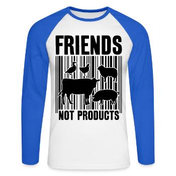 VEGAN FRIENDS NOT FOOD BARCODE - Unisex Baseballshirt langarm - Weiß/Royalblau - Vorne - Nik (191cm)