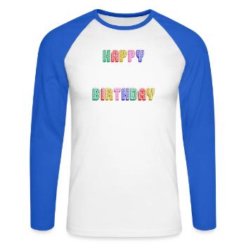 ALLES GUTE ZUM GEBURTSTAG. JAHRESTAG. - Unisex Baseballshirt langarm - Weiß/Royalblau - Vorne - Nik (191cm)