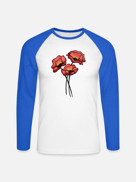 Mohnblumen - Unisex Baseballshirt langarm - Weiß/Royalblau