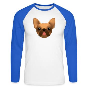 Bouledogue Français - Frenchie - Bully - Langue - T-shirt baseball manches longues Homme - blanc/bleu royal - Devant - Nik (191cm)