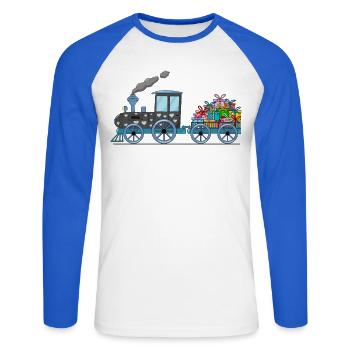 Kinderzug Eisenbahn mit Anhäger - Unisex Baseballshirt langarm - Weiß/Royalblau - Vorne - Nik (191cm)