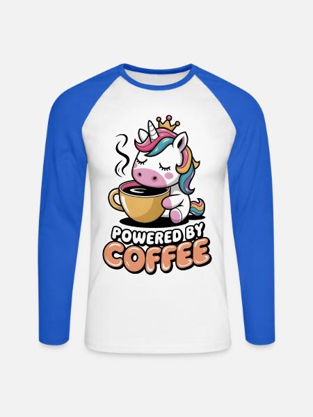Powered By Coffee - Unisex Long Sleeve Baseball T-Shirt - white/royal blue