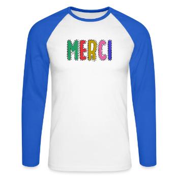 THANK YOU. MISTRESS. MASTER. THANK YOU MISTRESS - Unisex Long Sleeve Baseball T-Shirt - white/royal blue - Front - Nik (191cm)