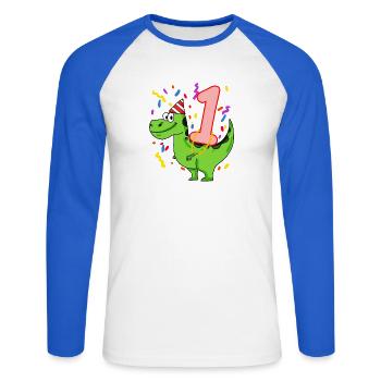 Dinosaurier Geburtstag 1 Jahre alt - Unisex Baseballshirt langarm - Weiß/Royalblau - Vorne - Nik (191cm)